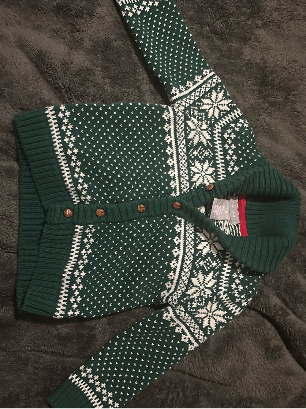 Tahari Baby Boy/Girl Green Fair Isle Holiday Snowflake Cardigan